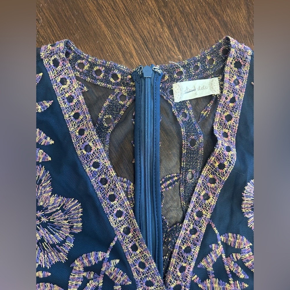 Altar'd State Elegant Navy and Pink Embroidered Maxi Dress - Picture 4 of 11